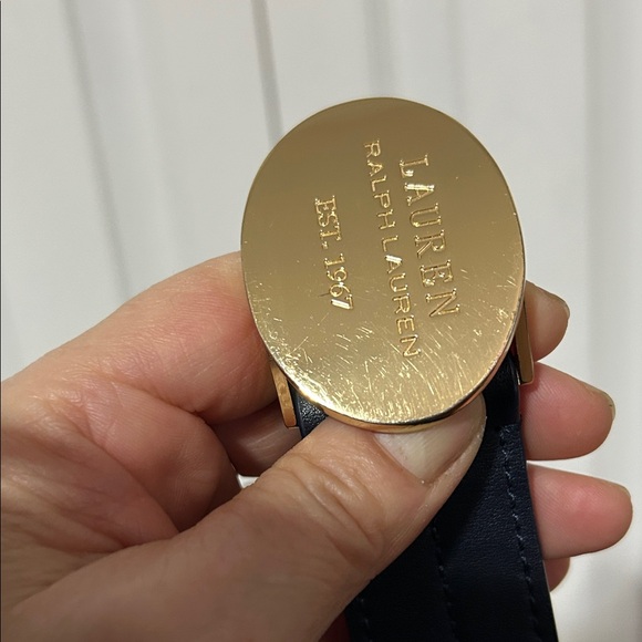 Lauren Ralph Lauren Black Belt with Gold Oval Buckle - Picture 8 of 8